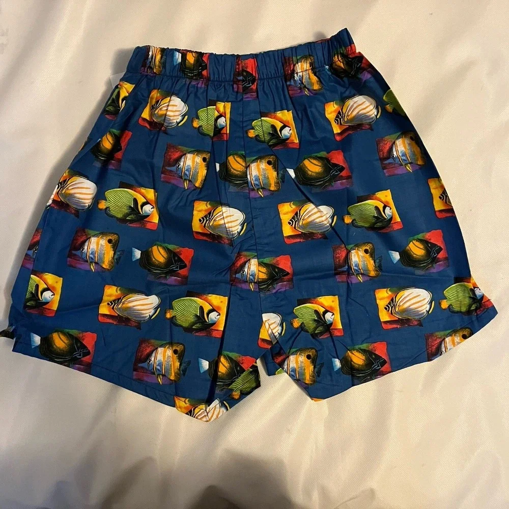 NOS Vintage Maxx Boxer Yo Wear Blue Fish Boxer Style Shorts Unisex 90s S USA